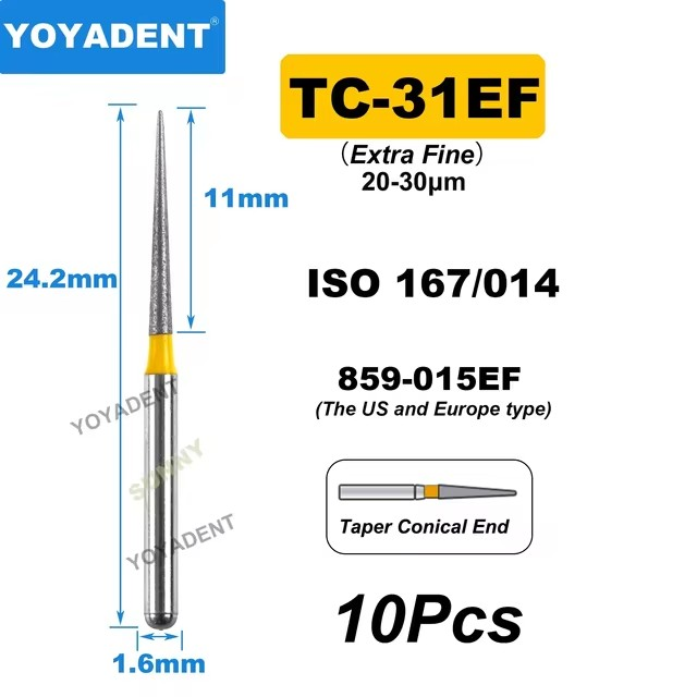 Dental Diamond Burs TC Type Taper Conical End for High-Speed 10Pcs/Pack