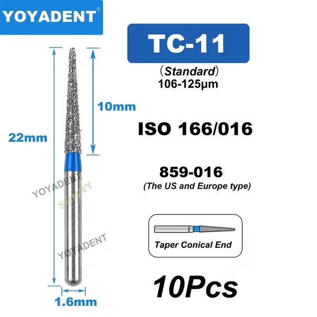 Dental Diamond Burs TC Type Taper Conical End for High-Speed 10Pcs/Pack