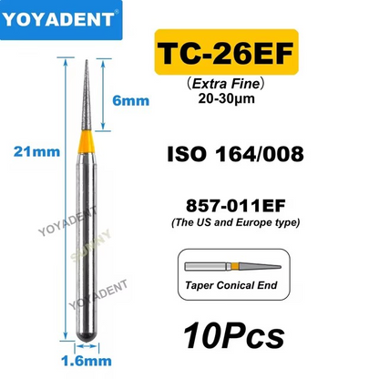 Dental Diamond Burs TC Type Taper Conical End for High-Speed 10Pcs/Pack