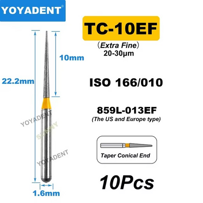 Dental Diamond Burs TC Type Taper Conical End for High-Speed 10Pcs/Pack