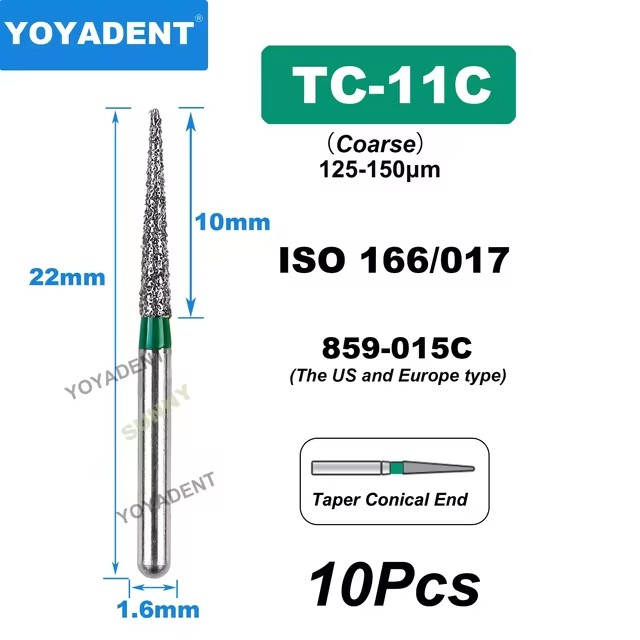 Dental Diamond Burs TC Type Taper Conical End for High-Speed 10Pcs/Pack