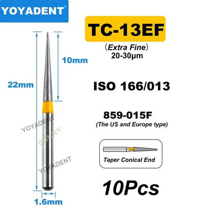 Dental Diamond Burs TC Type Taper Conical End for High-Speed 10Pcs/Pack