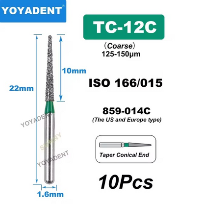 Dental Diamond Burs TC Type Taper Conical End for High-Speed 10Pcs/Pack