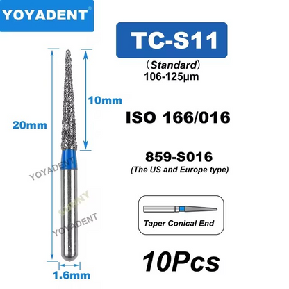 Dental Diamond Burs TC Type Taper Conical End for High-Speed 10Pcs/Pack