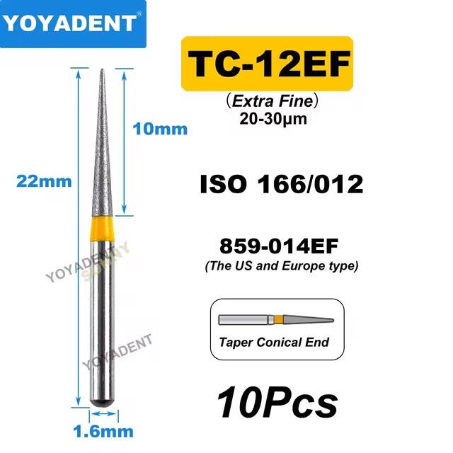 Dental Diamond Burs TC Type Taper Conical End for High-Speed 10Pcs/Pack