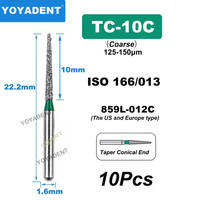 Dental Diamond Burs TC Type Taper Conical End for High-Speed 10Pcs/Pack