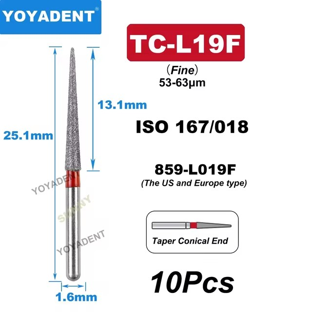 Dental Diamond Burs TC Type Taper Conical End for High-Speed 10Pcs/Pack